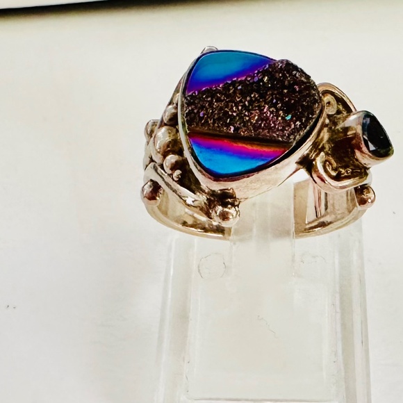 Druzy tanzanite ring adjustable gorgeous estate sterling silver - Picture 11 of 14